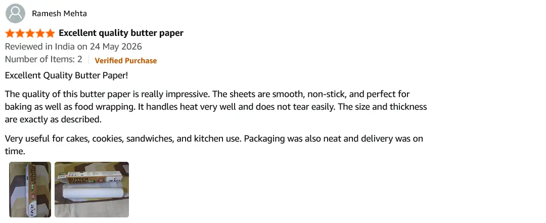 Buy Food Grade Butter Papers Rolls (Pack of 2) Eco-Friendly Butter Paper for Baking Parchment Paper Butter Paper Roll for Roti Wrap & Food Wrap Non-Stick Baking Roasting Online at Low Prices - 4